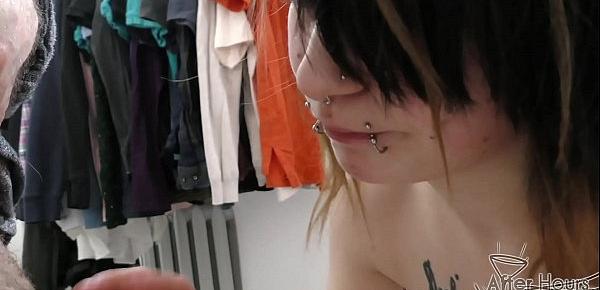  18 year old goth girl andy teen sucking me off cum covered tits piercings and tattoos